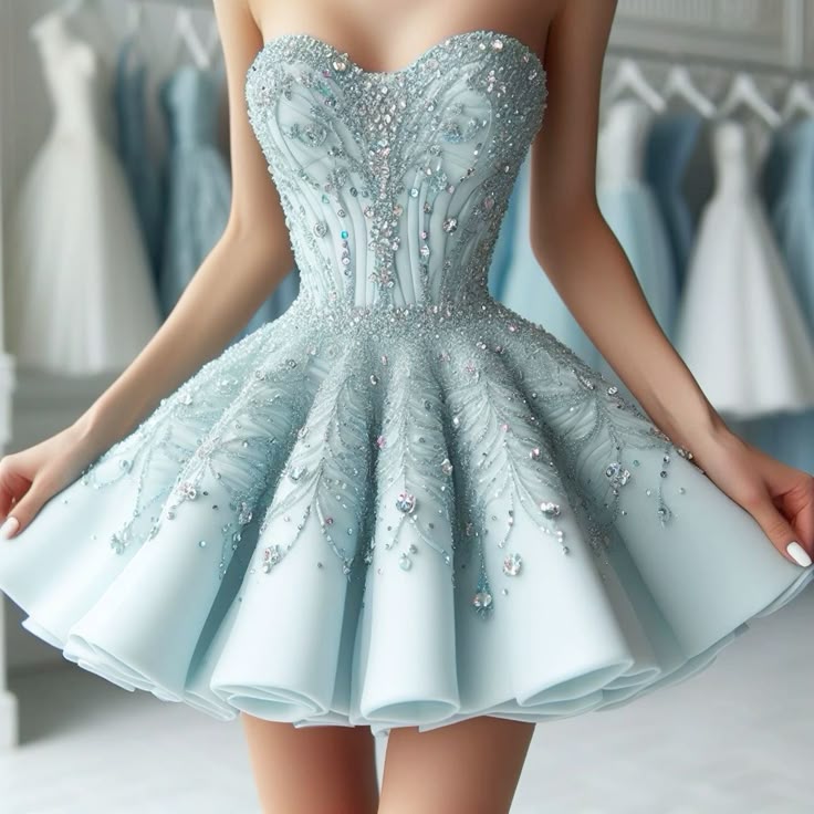 Light blue gorgeous beaded exquisite short tulle homecoming dress birthday party dress prom dress nv5067