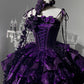 Purple Floral Vintage Cute Short Tulle Homecoming Dress Prom Dress Birthday Dress nv4825