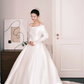 Off The Shoulder Long Sleeve Satin Ballgown Wedding Dress Bridal Gown  NV7199