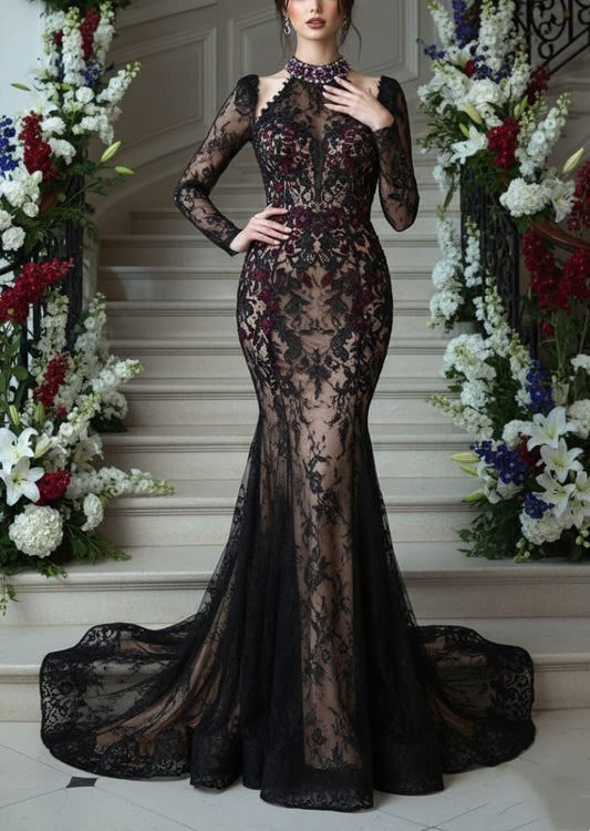 New Lace Fishtail Long-Sleeved Dress - Sexy And Mature Dress NV6331