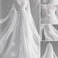 White Ancient Style Chiffon Bridal Gown, V Neck Wide Sleeve 3D Floral Embroidery Pearl Waist Sash  NV7447