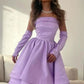 Robe de bal courte en satin violet sans bretelles, robe de soirée, robe d'anniversaire, robe de soirée nv2108