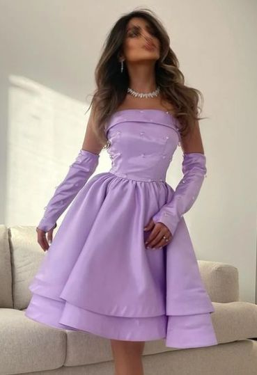 Robe de bal courte en satin violet sans bretelles, robe de soirée, robe d'anniversaire, robe de soirée nv2108