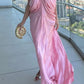 Pink fashion V-neck elegant long satin prom dress bridesmaid dress wedding guest party dress nv5214