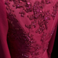 Square Neck Magenta Vintage Midi Prom Dress Long Sleeve Chiffon Lace Floral Appliques Beaded Formal Gown  NV6902