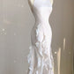 White Shiny Fashion Spaghetti Straps Long Satin Backless Long Ball Gown Evening Dress Party Dress nv3581