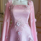 Pink Gorgeous Exquisite Floral Applique Beading Elegant Fashion Long Satin Floor Length Train Ball Gown Evening Dress Prom Dress nv3844