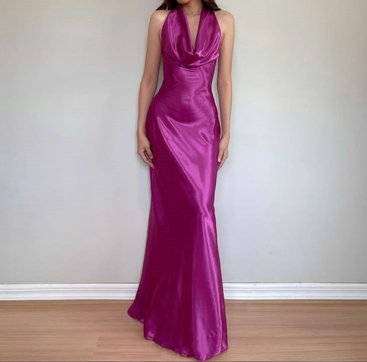 Rosa Einfaches Elegantes Langes Satin Ballkleid Abendkleid Partykleid nv4230
