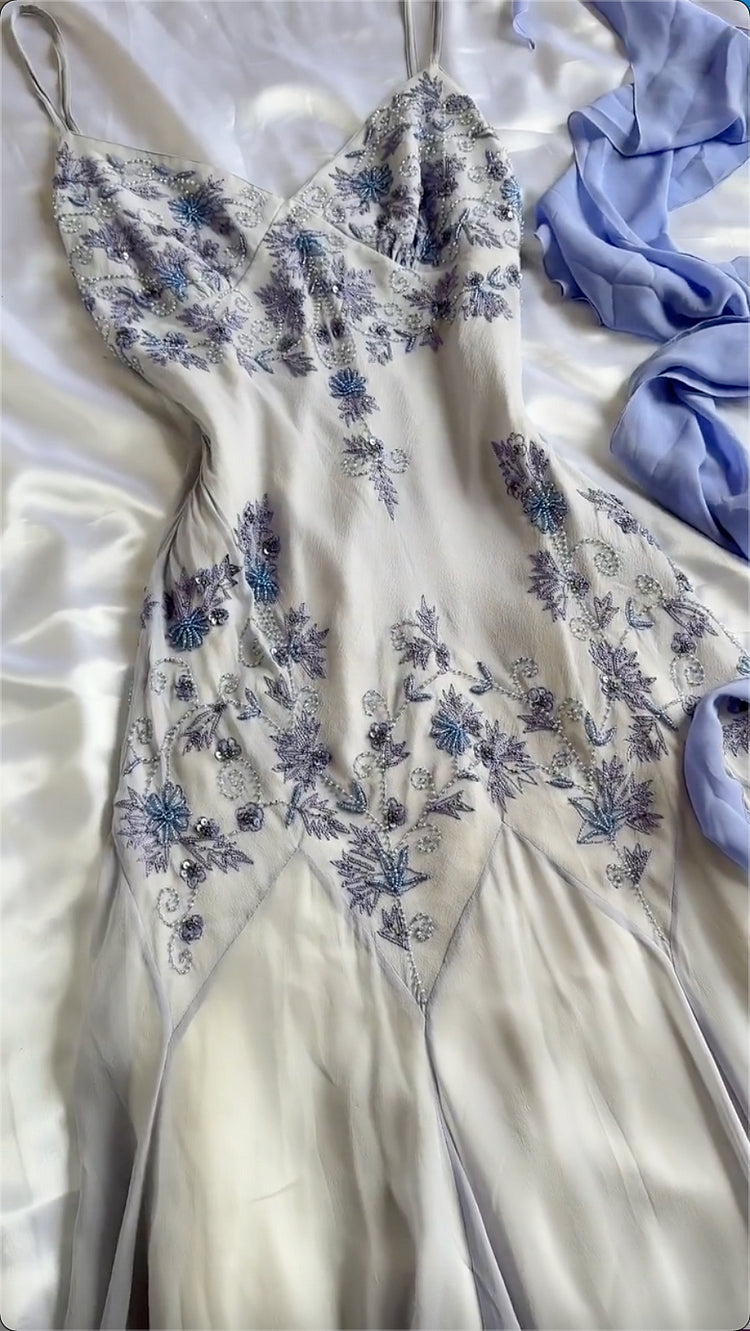 Lila Elegante Mode Exquisite Perlen Lange Chiffon Ballkleid Abendkleid Partykleid nv3565