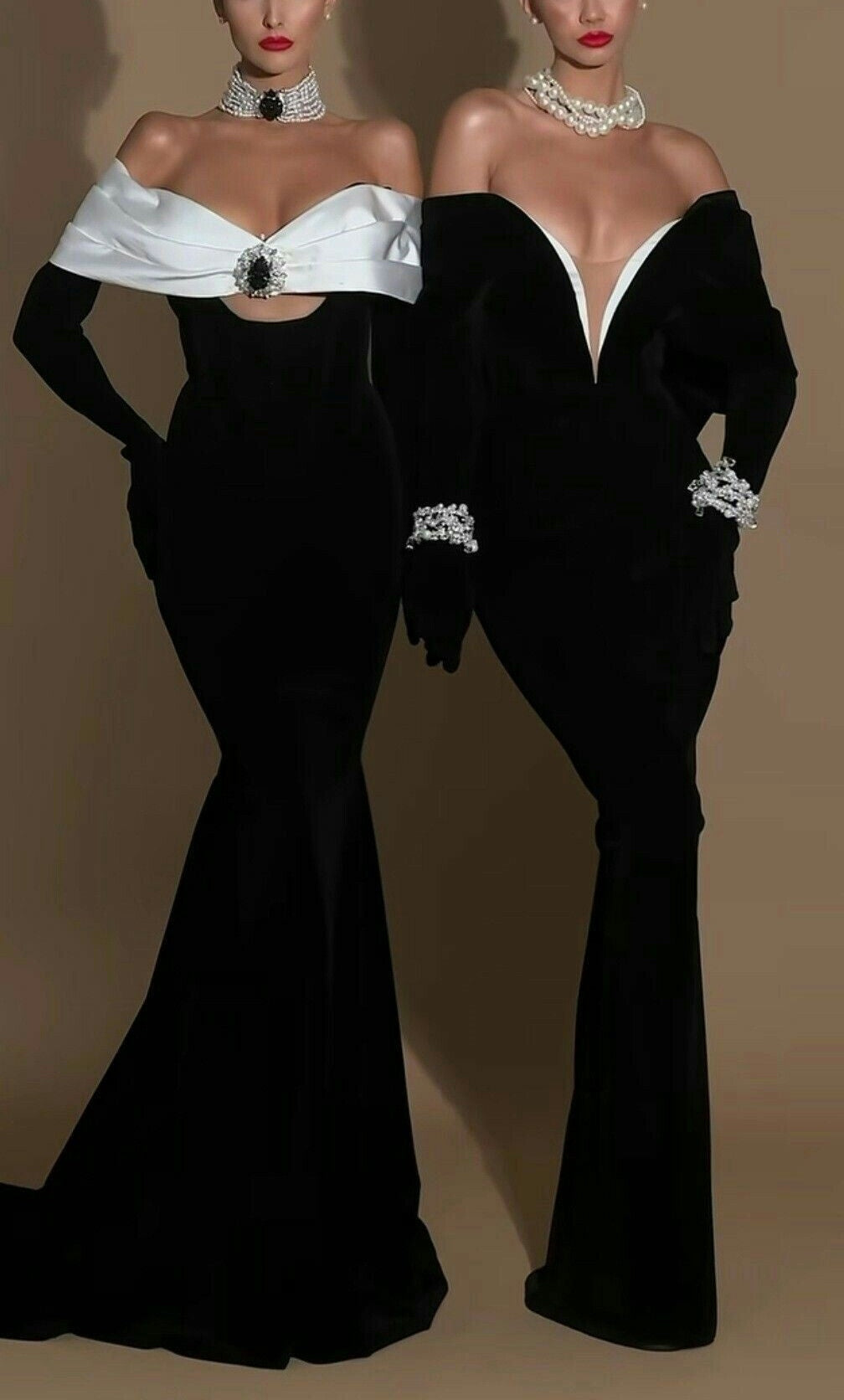 Black White Long Satin Mermaid Prom Dress Evening Dress Party Dress nv4871