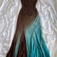 NiceVestidos--Mint chocolate blue and brown exquisite beaded suspenders long chiffon fashion gradient prom dress NV5675