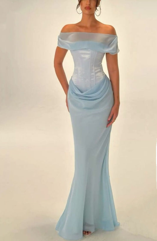 Blaues Vintage-Modegöttin-Elegantes langes Meerjungfrauen-Kleid im Slim Fit aus Tüll und Satin im bodenlangen Stil, Ballkleid, Abendkleid, Partykleid, Ballkleid nv3903