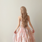 Strapless Watercolor Pink Prom Gown Beaded Waist Tiered Ruffle Shimmer Organza Evening Dress  NV7151
