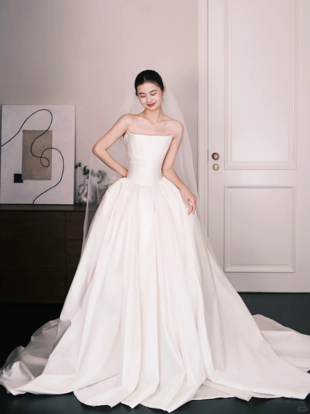 Strapless Satin Ball Gown Wedding Dress, Minimalist Bridal Gown  NV7347