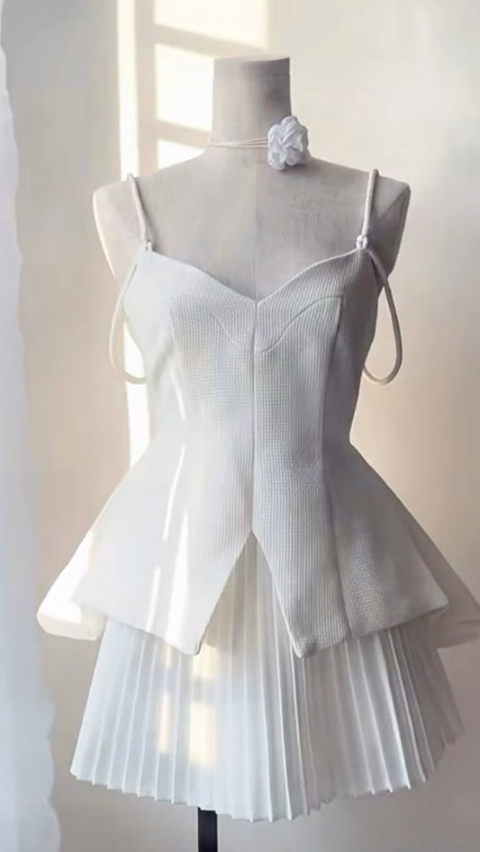 Weißes, modisches, langes Satin-Heimkehrkleid, Partykleid, nv4867