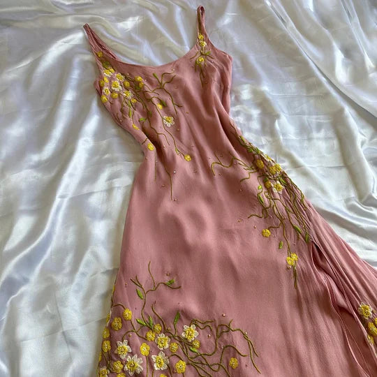 NiceVestidos--Light Pink Exquisite Floral Long Chiffon Prom Dress Fairy Dress Nv5581