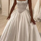 NiceVestidos--Short Sleeve Satin Long Square Neck Wedding Dress Corset NV5884