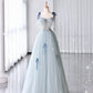 Light blue elegant sweetheart neckline exquisite bow straps long tulle ball gown evening dress graduation dress nv3786