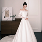 White Off The Shoulder Lace Sleeve Satin Wedding Dress  NV7237