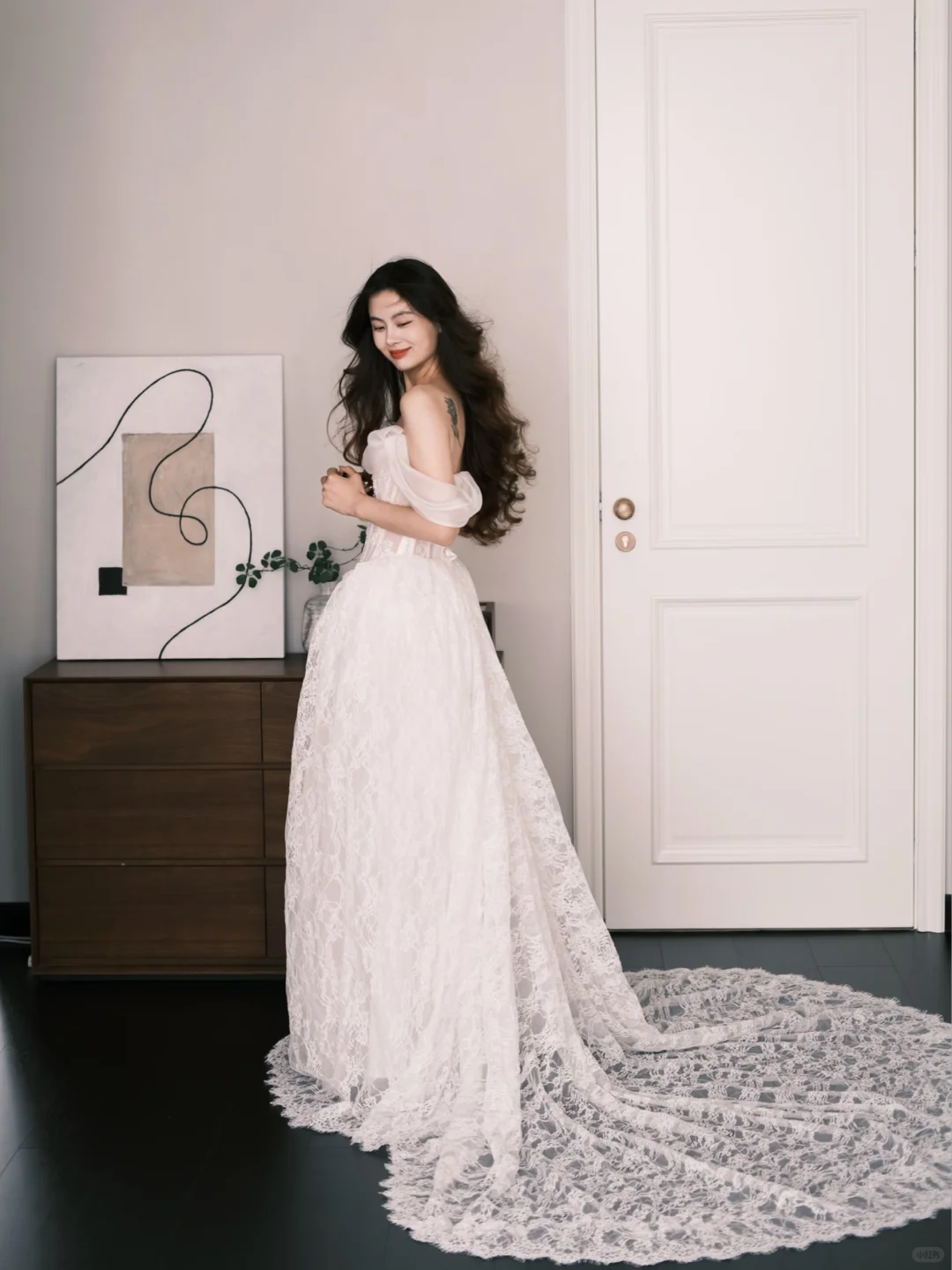 Vintage Lace Ball Gown Wedding Dress Off The Shoulder Sheer Puff Sleeve Bridal Gown  NV7241