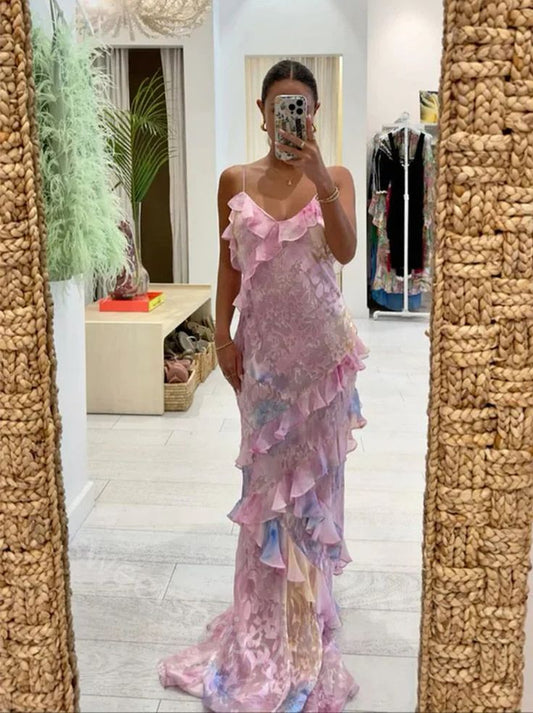 Spaghettiträger Meerjungfrau Rosa Maxikleid Abendkleid Langes Ballkleid nv2680