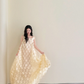Champagne Square Neck 3D Floral Tulle Dress Pearl Evening Gown  NV7131