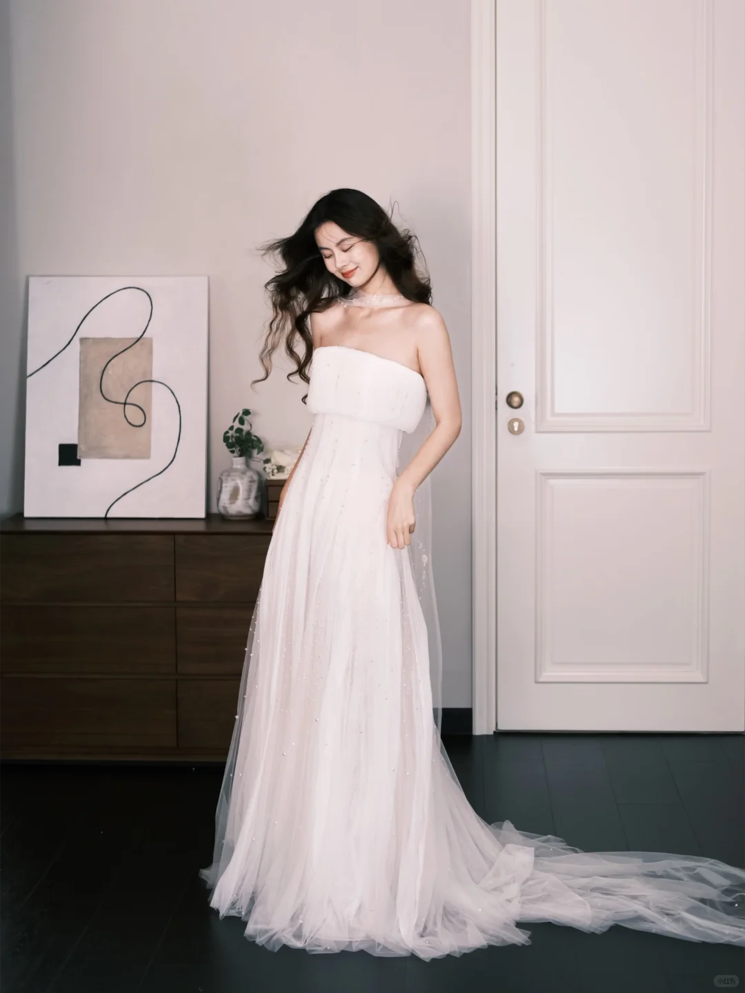 Strapless Pearl Tulle Bridal Gown with Choker  NV7300