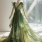 Ombre Green Fairy Tulle Gown with Transparent Cicada Wings and Long Train  NV7497