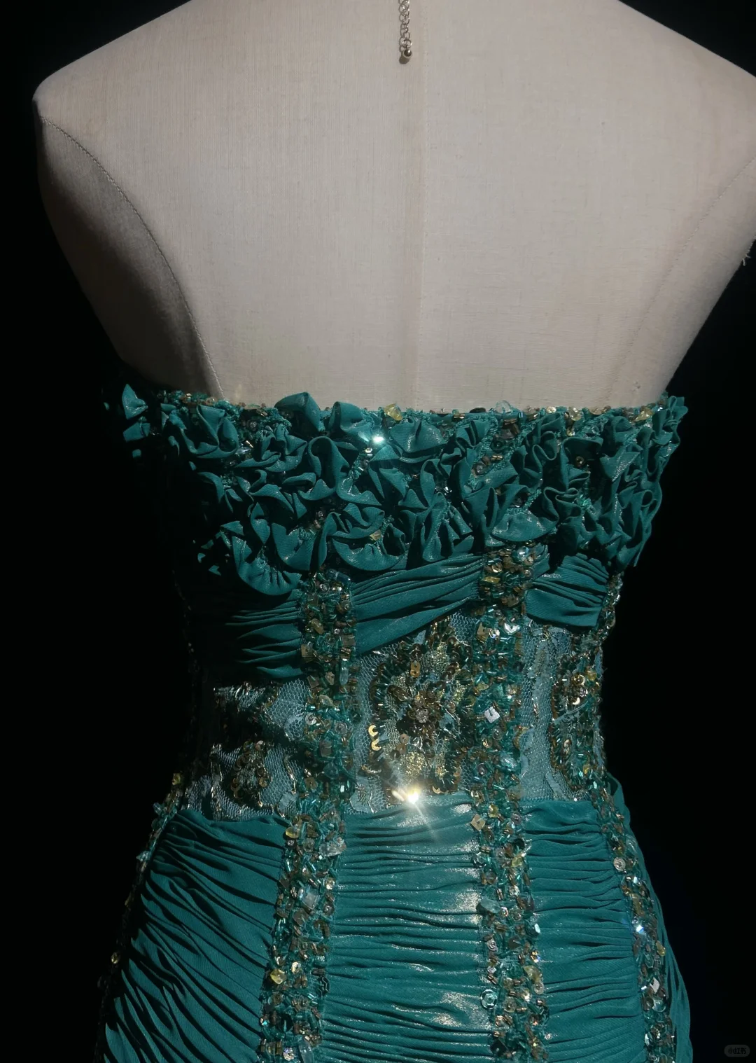 Strapless Peacock Green 1920s Gatsby Midi Prom Dress 3D Floral Appliques Sheer Boned Bodice Pleated Skirt Rhinestone Formal Gown  NV6896