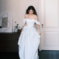 Light Blue Off Shoulder Detachable Puff Sleeve Prom Ball Gown  NV7372