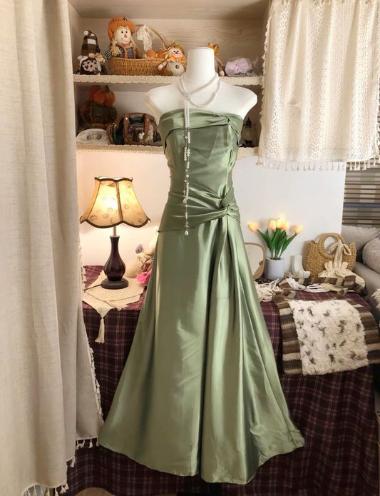 Green simple elegant fashion off-shoulder long satin ball gown evening dress party dress nv3553