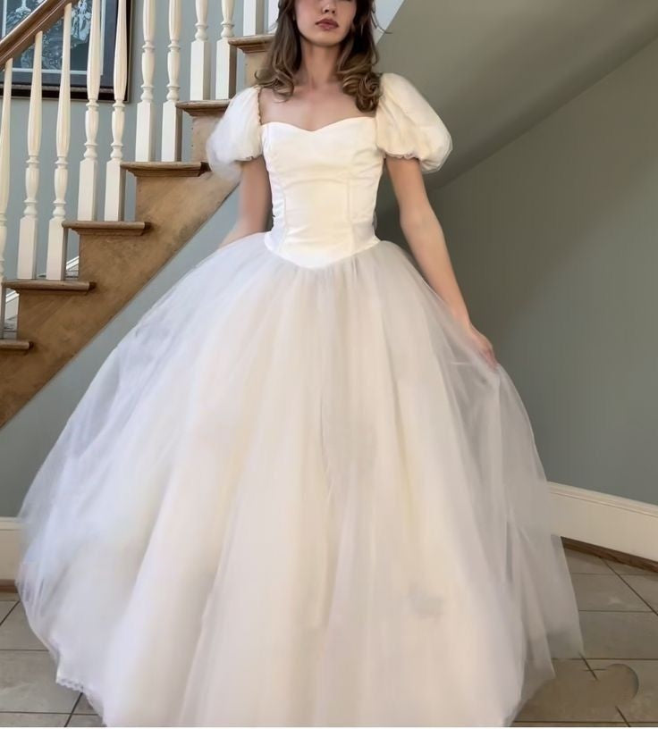 NiceVestidos - Robe de mariée princesse blanche longue en tulle, simple et élégante, NV5829