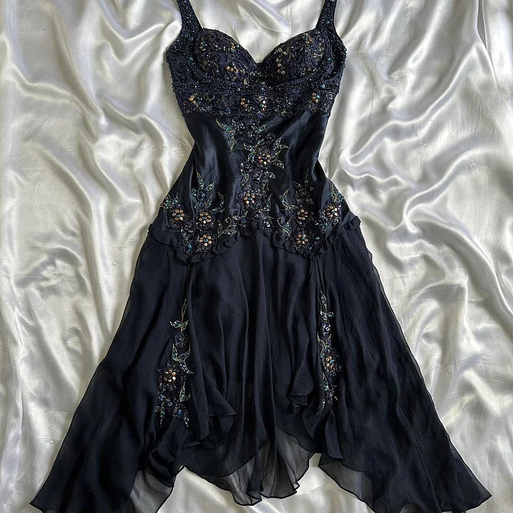 Navy Dark Fairy Vintage Short Satin Homecoming Dress nv5352