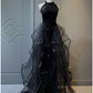 Black Shiny Elegant A-line Floor-length Sequined Ball Gown Evening Dress Prom Dress nv3949