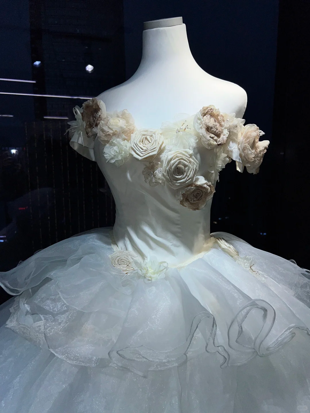 White Off Shoulder Princess Evening Gown 3D Flowers Tiered Ruffle Shimmer Organza Long Prom Dress  NV7016