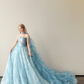 Ice Blue Strapless Glitter Tulle Ball Gown Prom Dress With Beading  NV7139