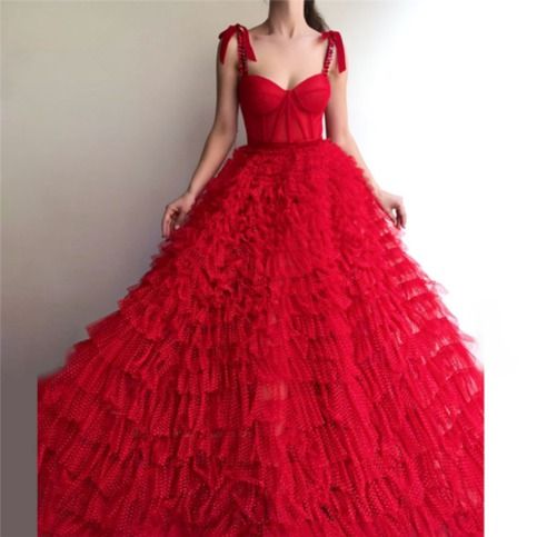 Robe de soirée longue en tulle rouge, magnifique et élégante, robe de bal, robe de soirée nv3537