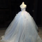 Strapless Light Lavender Blue Prom Dress Hand Beading 3D Flowers Sheer Tulle Ball Gown  NV7045