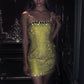 Yellow shiny sequins short homecoming dress birthday cocktail party dress nv4658