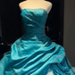 Turquoise Strapless Ball Gown Beaded Rhinestone Ruffle Tulle Formal Dress  NV6962