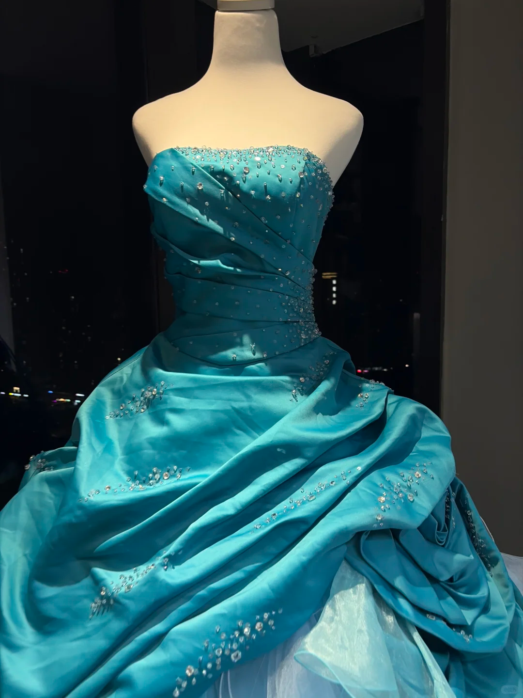 Turquoise Strapless Ball Gown Beaded Rhinestone Ruffle Tulle Formal Dress  NV6962