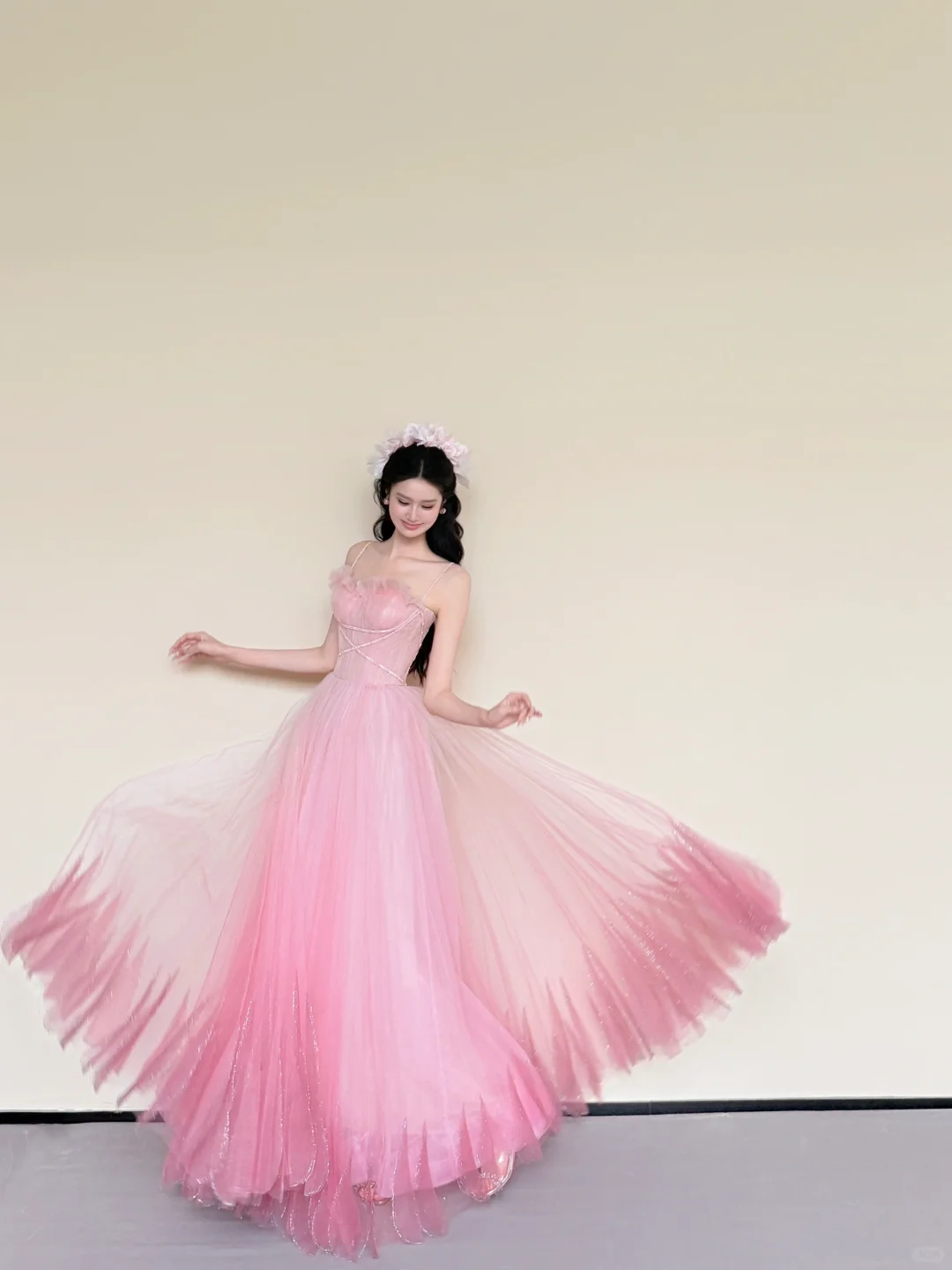 Ombre Pink Ruffle Sweetheart Sparkly Tulle Evening Ball Gown  NV7429