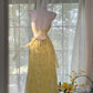 Yellow gorgeous beaded spaghetti strap A-line chiffon long ball gown evening dress party dress nv4229