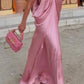 Pink fashion V-neck elegant long satin prom dress bridesmaid dress wedding guest party dress nv5214