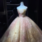 Pink Yellow Ombre 3D Floral Tulle Long Evening Gown Strapless Puffy Ball Gown Prom Dress  NV7076