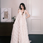 Champagne Lace Tiered Ruffle Tulle Wedding Dress  NV7319
