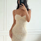 Light Yellow Lace Tulle Elegant Mermaid Sleeveless Off-shoulder Dress Ball Gown Evening Dress nv1892