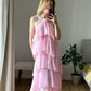 Pink Fashion Sweet Cute Long Tiered Ruffle Chiffon Floor Length Ball Gown Evening Dress Party Dress Prom Dress 22nd Birthday Suit nv3904