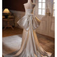 White Elegant Shiny Strapless Long Mermaid Slim Lace Ball Gown Evening Dress Trailing Wedding Dress nv3468