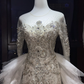 Long Sleeve Beaded Mermaid Wedding Gown, Detachable Cloud Tulle Overskirt Bridal Dress  NV7099